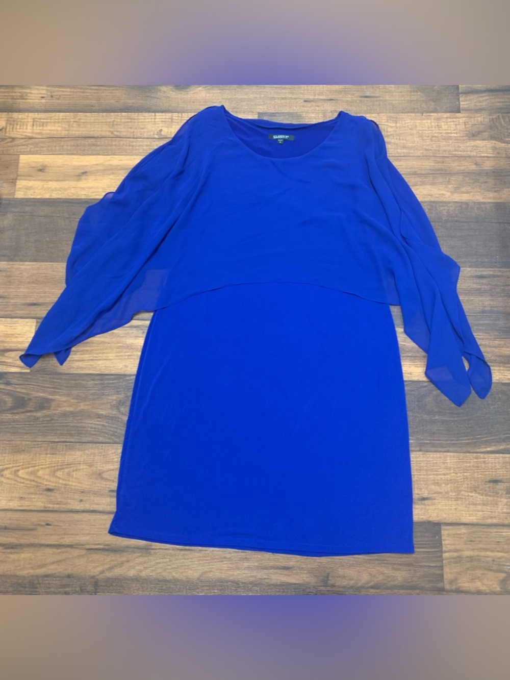 Glamour Women’s Royal Blue Shift Cocktail Dress Size 12 Poncho Overlay